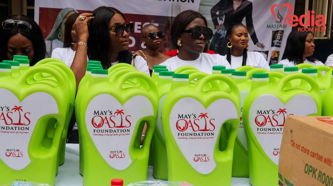 Foundation-branded containers prepared for distribution at a community event